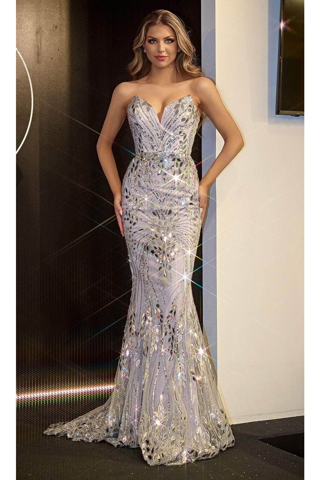 Portia and Scarlett PS24315 -long- Sequin Motif Prom Dress - Blush / 14 - Dress