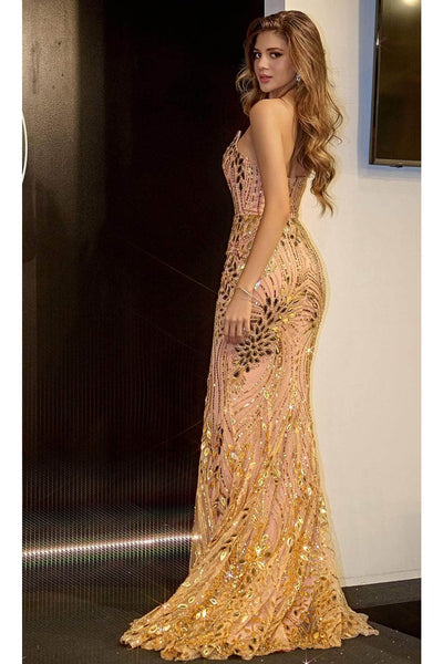 Portia and Scarlett PS24315 -long- Sequin Motif Prom Dress - Blush / 4 - Dress