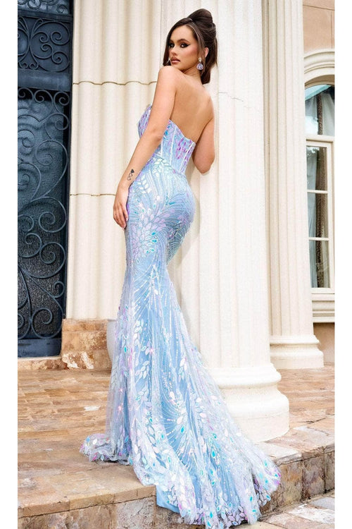 Portia and Scarlett PS24316 -long- Cut-Glass Embellished Mermaid Prom Gown for a Stunning Appeal - Blue / 2 - Dress