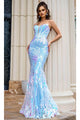 Portia and Scarlett PS24316 -long- Strapless Prom Gown with Corset Bodice - Blue / 00 - Dress