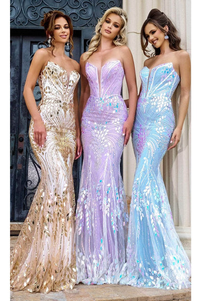Portia and Scarlett PS24316 -long- Strapless Prom Gown with Corset Bodice - Blue / 12 - Dress