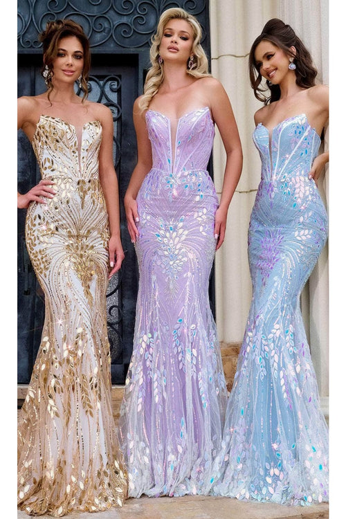 Portia and Scarlett PS24316 -long- Strapless Prom Gown with Corset Bodice - Blue / 14 - Dress