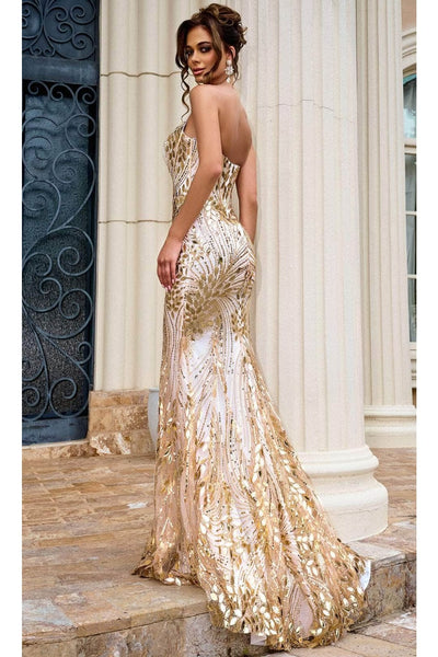Portia and Scarlett PS24316 -long- Strapless Prom Gown with Corset Bodice - Blue / 6 - Dress