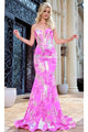 Portia and Scarlett PS24317 - long-Mermaid Prom Gown with Plunging Sweetheart Neckline - Pink-Multi / 00 - Dress