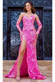 Portia and Scarlett PS24319 - long-Floral Sequined V-Neck Prom Gown - Pink-Multi / 00 - Dress