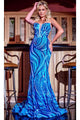 Portia and Scarlett PS24323 -long- Plunging Prom Gown with Iridescent Sequins - Blue-Multi / 00 - Dress