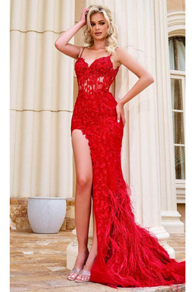 Portia and Scarlett PS24325 -long- Sleeveless Leaf Appliqued Prom Gown for a Nature-Inspired Style