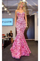 Portia and Scarlett PS24338 - long- Floral Beaded Prom Gown with V-Neck - Pink-Multi / 00 - Dress
