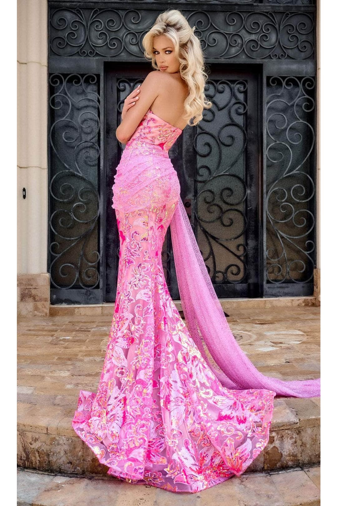 Portia and Scarlett PS24340 -long- Strapless Beaded Prom Gown - Pink-Multi / 18 - Dress