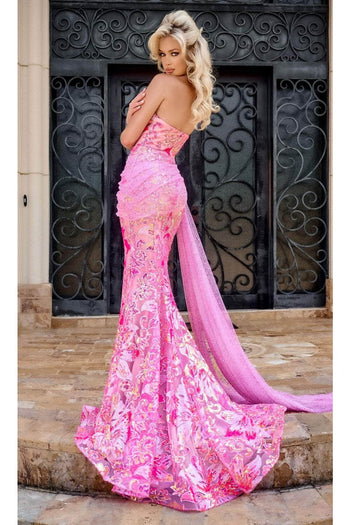 Portia and Scarlett PS24340 -long- Strapless Beaded Prom Gown - Pink-Multi / 18 - Dress