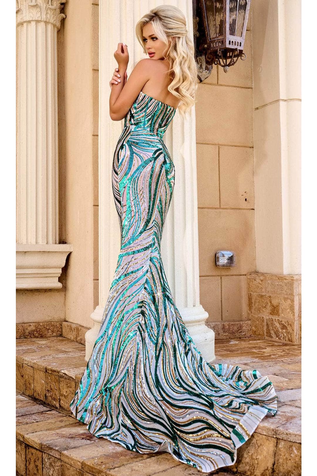 Portia and Scarlett PS24341 -long- Sweetheart Prom Gown Fully Covered in Sequins - Blue-Multi / 4 - Dress