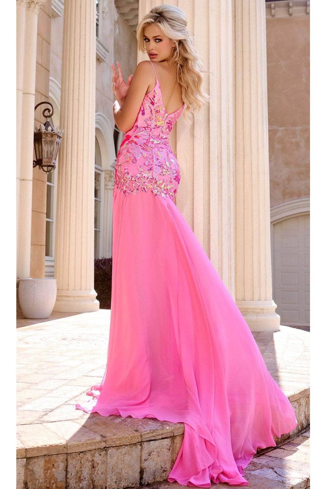 Portia and Scarlett PS24342 -long- Sleeveless Sequin Prom Dress - Pink-Multi / 18 - Dress