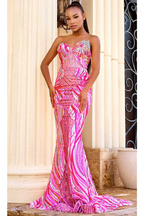 Portia and Scarlett PS24343 -long- Sequin Embellished Strapless Gown for Timeless Elegance