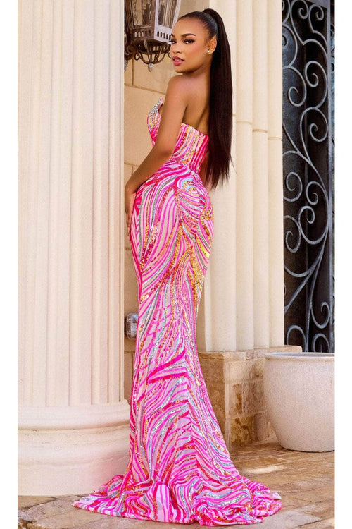 Portia and Scarlett PS24343 -long- Sequin Embellished Strapless Gown for Timeless Elegance - Pink-Multi / 2 - Dress