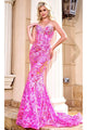 Portia and Scarlett PS24347 - long-Mermaid Prom Gown with Sequin Embellishments - Pink-Multi / 00 - Dress