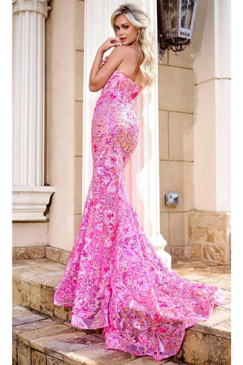 Portia and Scarlett PS24347 - long-Mermaid Prom Gown with Sequin Embellishments - Pink-Multi / 2 - Dress