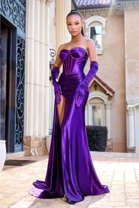 Portia And Scarlett PS24402 Strapless High-Slit Gown With Side Sash - PURPLE / Dress