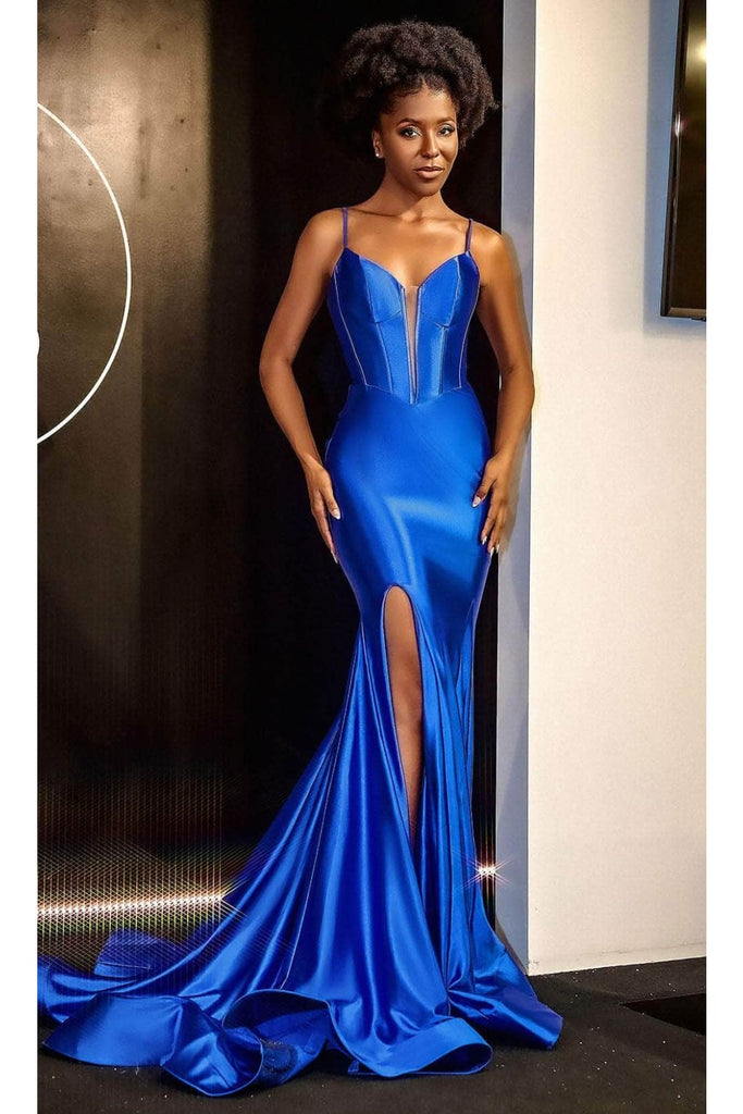 Portia and Scarlett PS24403 -long- Ruched Back Mermaid Prom Gown - Cobalt / 00 - Dress