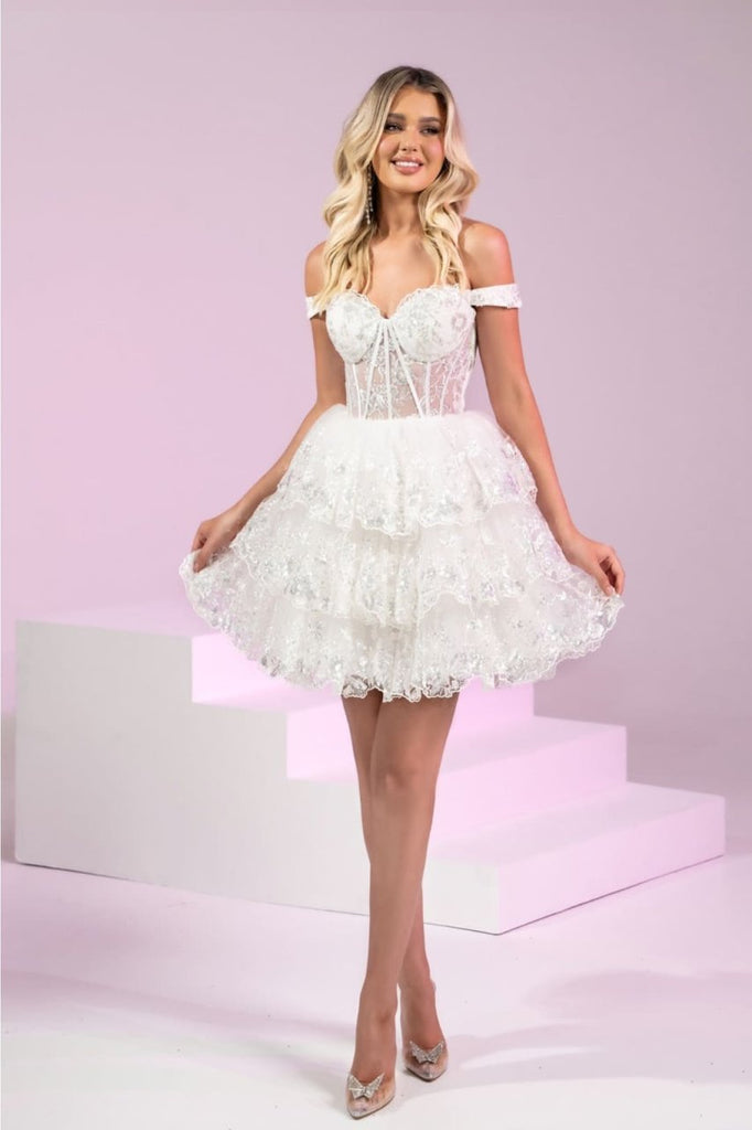 Portia and Scarlett PS24405 Off-Shoulder Tulle Homecoming Dress - WHITE / Dress