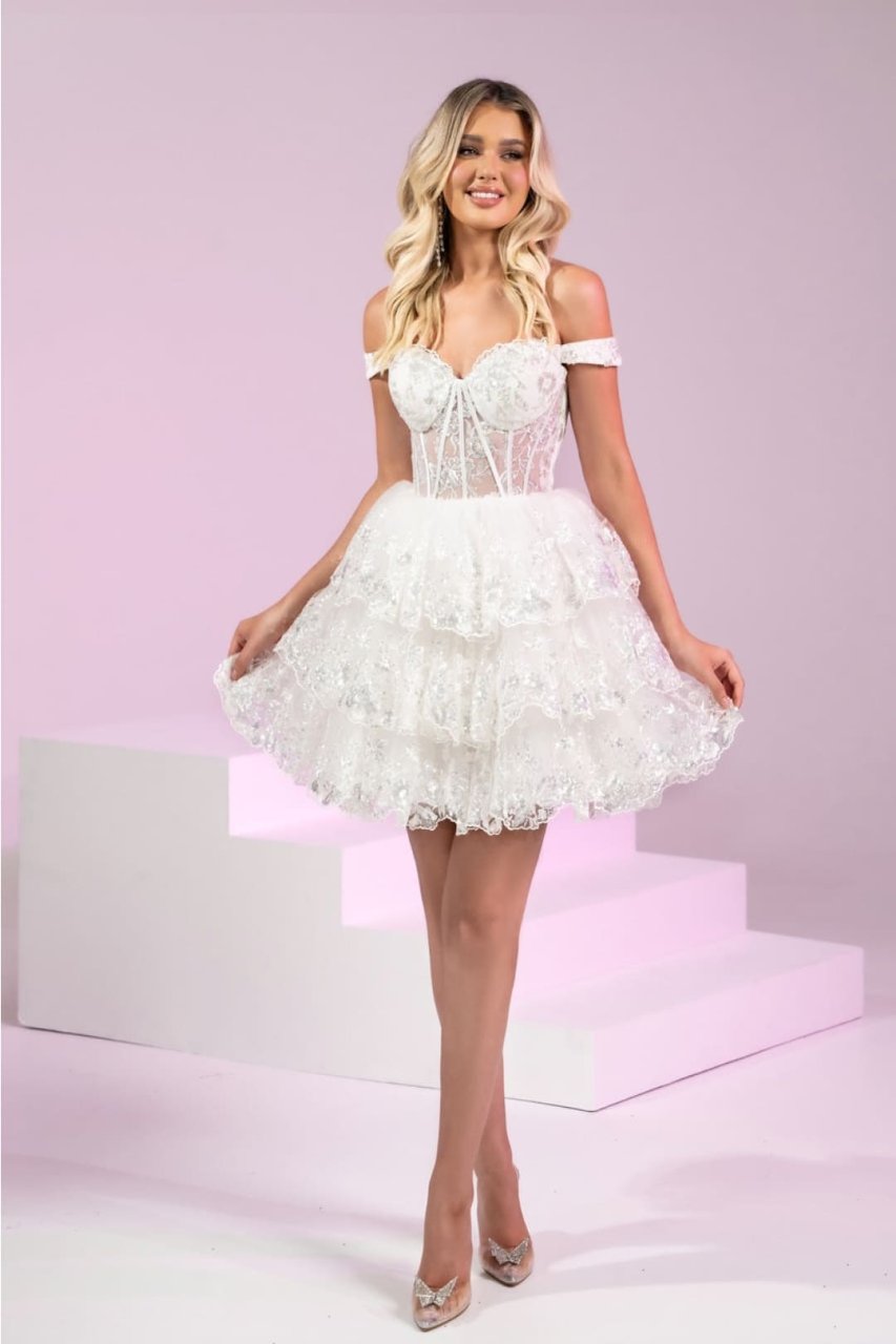 Portia and Scarlett PS24405 Off-Shoulder Tulle Homecoming Dress - WHITE / Dress