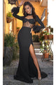Portia and Scarlett PS24416 -long- Prom Dress with High Neck and Feathered Cuffs - Black / 00 - Dress