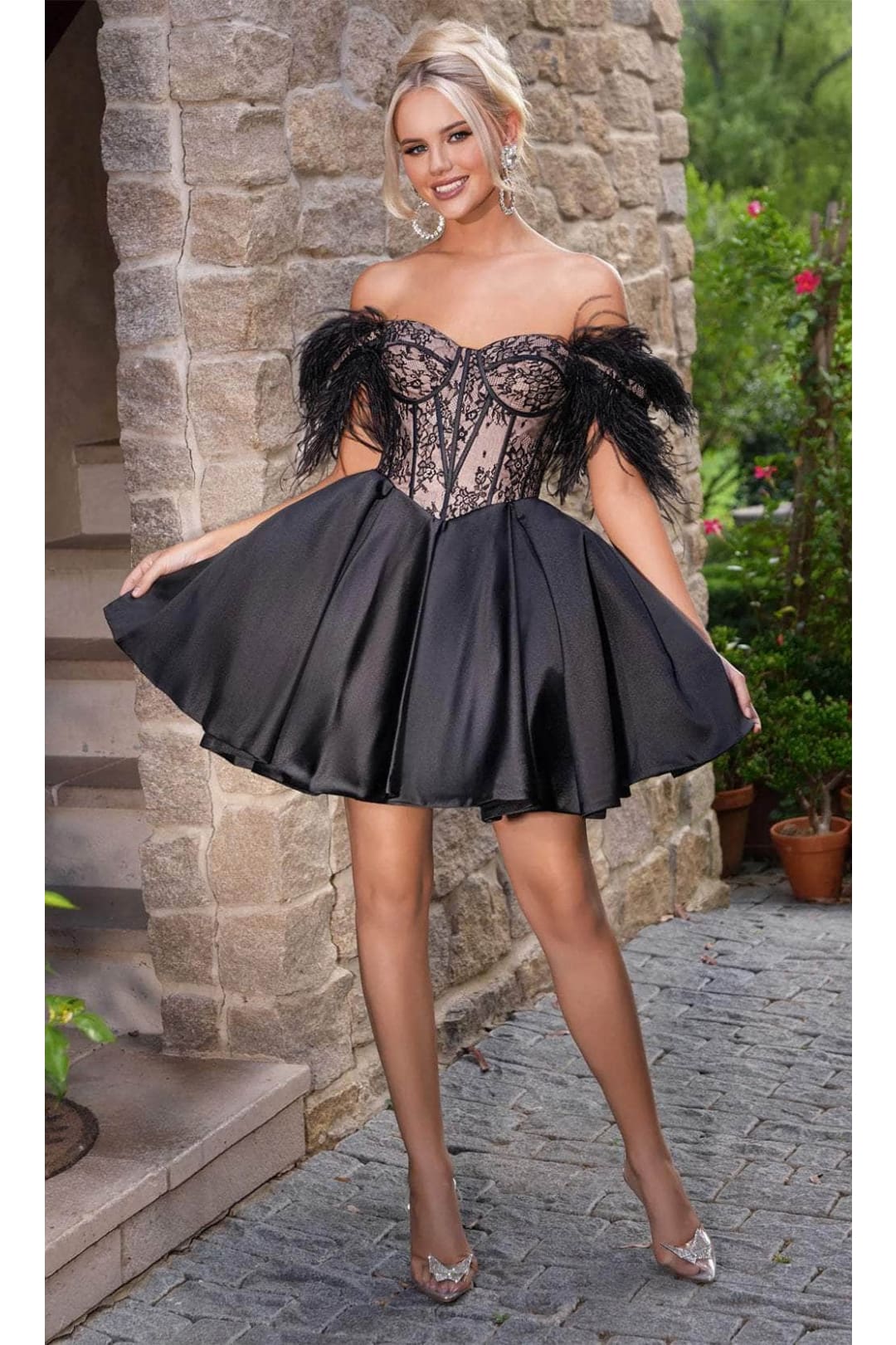 Portia and Scarlett PS24417 - short-Corset Cocktail Dress with Lace Details - Black / 00 - Dress