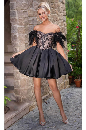 Portia and Scarlett PS24417 - short-Corset Cocktail Dress with Lace Details