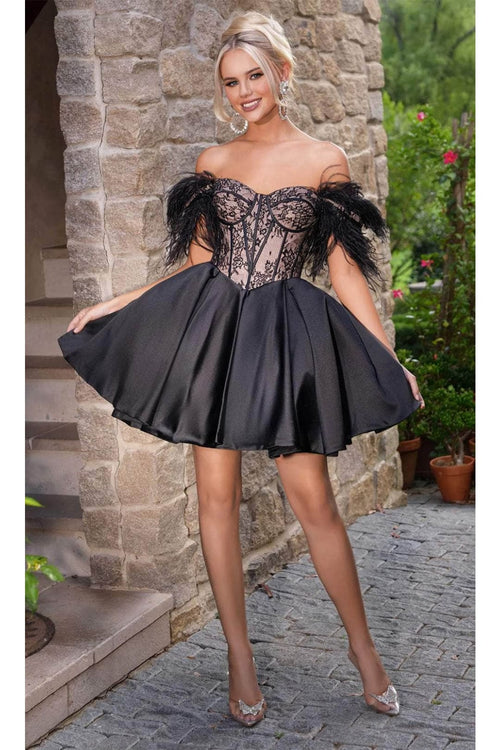 Portia and Scarlett PS24417 - short-Corset Cocktail Dress with Lace Details - Black / 00 - Dress