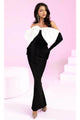 Portia and Scarlett PS24423 -long- Evening Dress with Bow Accent and Scoop Neck - Black/White / 00 - Dress