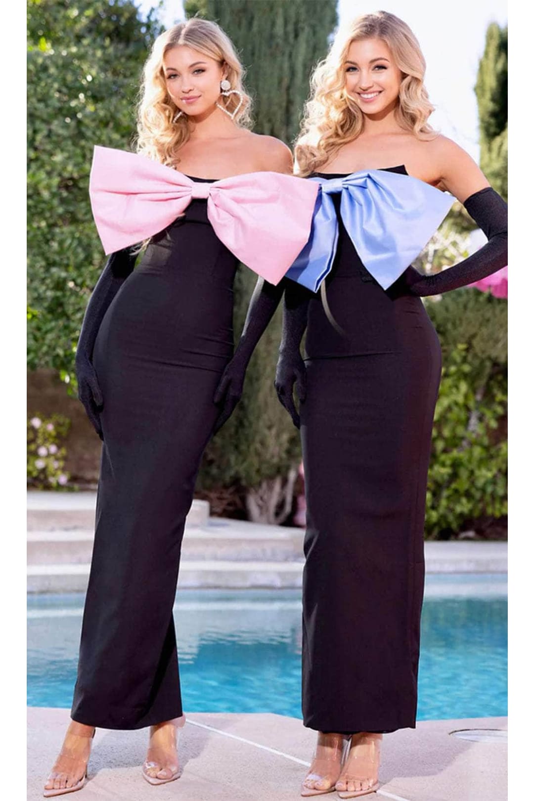 Portia and Scarlett PS24423 -long- Evening Dress with Bow Accent and Scoop Neck - Black/White / 2 - Dress