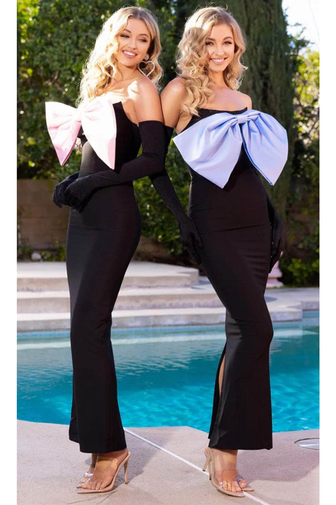 Portia and Scarlett PS24423 -long- Evening Dress with Bow Accent and Scoop Neck - Black/White / 4 - Dress