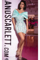 Portia and Scarlett PS24430 -short- Off-Shoulder Cocktail Dress with Bow Accent - Aqua/Multi / 00 - Dress