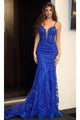 Portia and Scarlett PS24504X -long- Lace Detailed Prom Dress - Blue / 00 - Dress