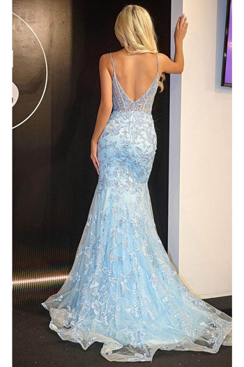 Portia and Scarlett PS24504X -long- Lace Detailed Prom Dress - Blue / 20 - Dress
