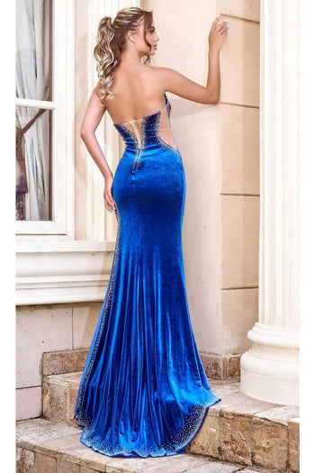 Portia and Scarlett PS24507 -long- Prom Gown with Plunging V-Neck and Illusion Panel - Blue / 16 - Dress