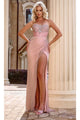 Portia and Scarlett PS24508 -long- Scoop Neck Prom Gown with Beaded Net - Pink / 00 - Dress