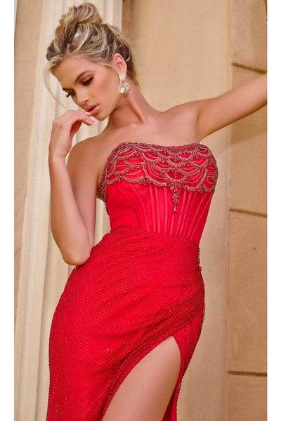 Portia and Scarlett PS24508 -long- Scoop Neck Prom Gown with Beaded Net - Pink / 4 - Dress