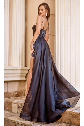 Portia and Scarlett PS24509X -high-low- Prom Gown with Dual Straps and Overskirt - Black / 18 - Dress