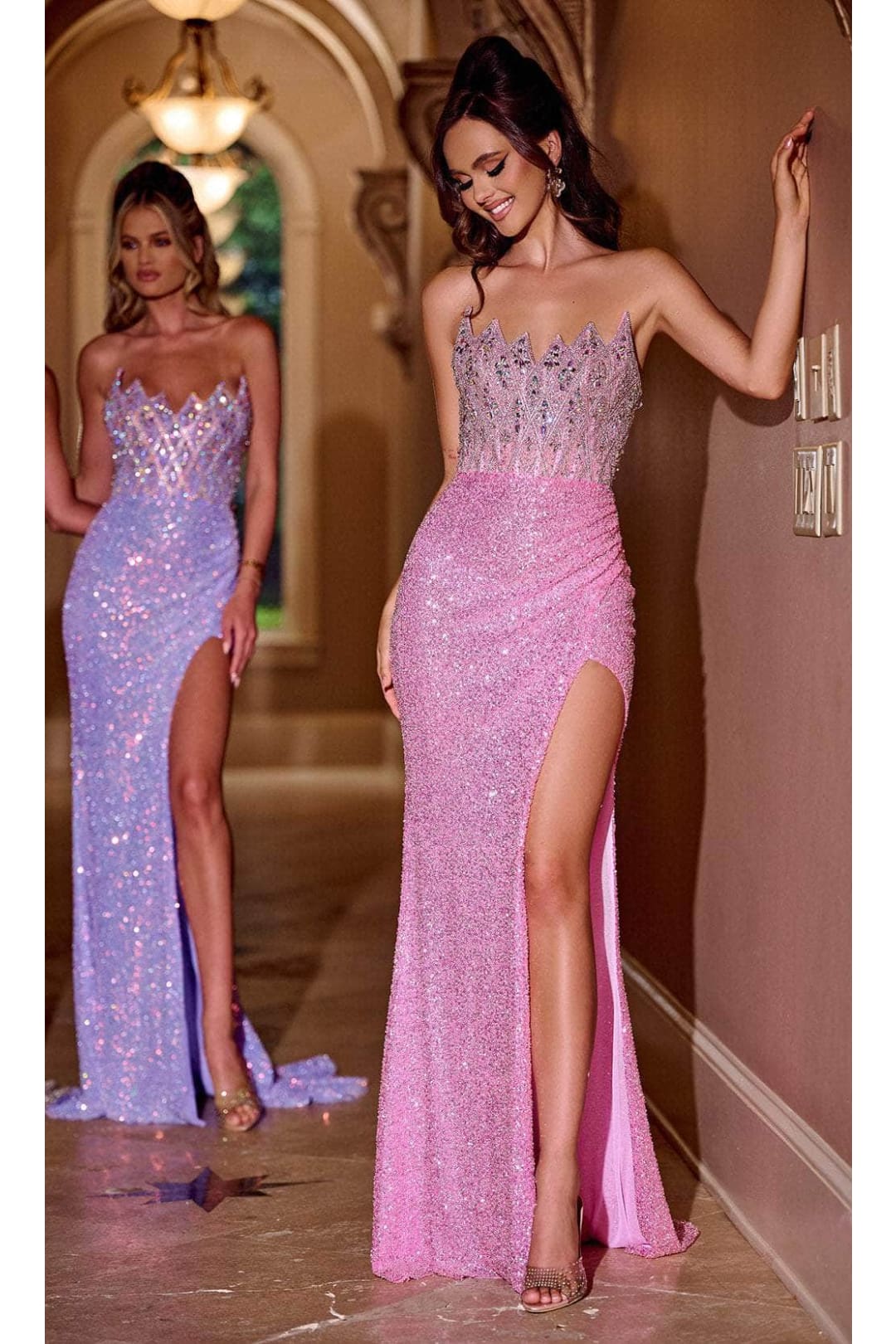 Portia and Scarlett PS24512 -long- Beaded Prom Gown with Zigzag Neckline - Lilac / 8 - Dress