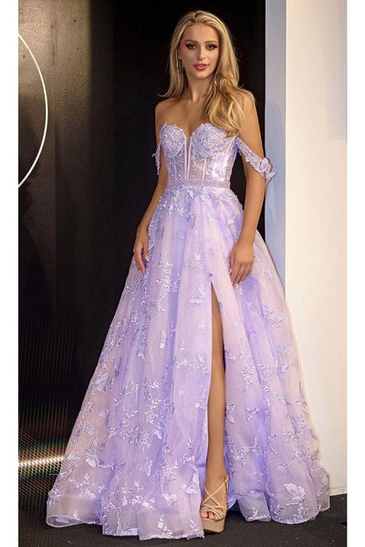 Portia and Scarlett PS24513X -long- Prom Dress with Butterfly Motif - Light-Blue / 2 - Dress