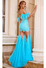 Portia and Scarlett PS24519 -long- Off Shoulder Prom Dress Adorned with Beaded Details - Blue / 10 - Dress