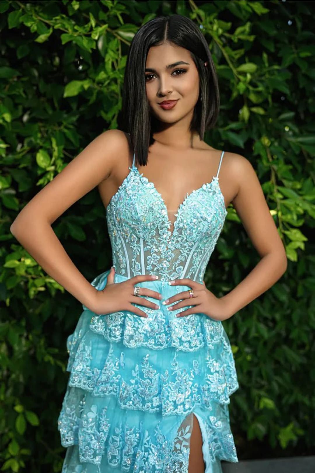Portia and Scarlett PS24520 - long-Tiered Corset Prom Dress - Blue / 8 - Dress
