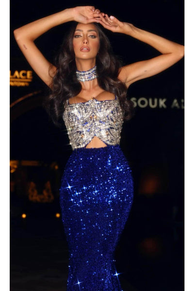 Portia and Scarlett PS24614 -long- Sparkly Mermaid Evening Gown that Shimmers with Every Move - Black / 2 - Dress