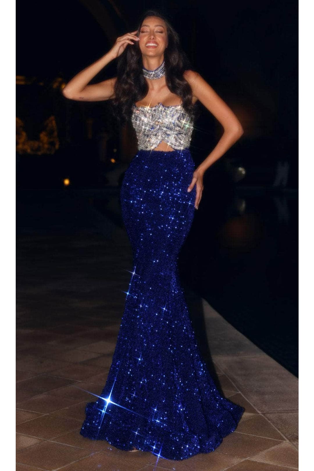 Portia and Scarlett PS24614 -long- Sparkly Mermaid Evening Gown that Shimmers with Every Move - Black / 4 - Dress
