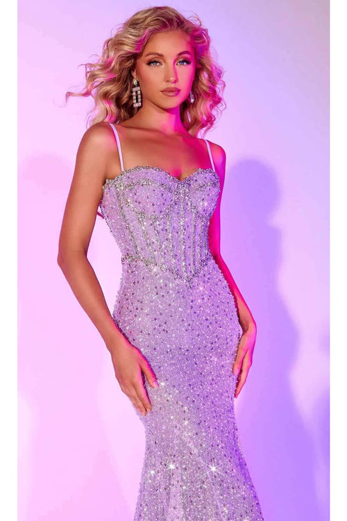 Portia and Scarlett PS24616 -long- Shiny Sequined Sweetheart Corset Gown - Blue / 22 - Dress