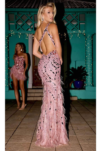Portia and Scarlett PS24622 -long- Cutout Prom Dress with Glass Ornaments - Champagne / 2 - Dress