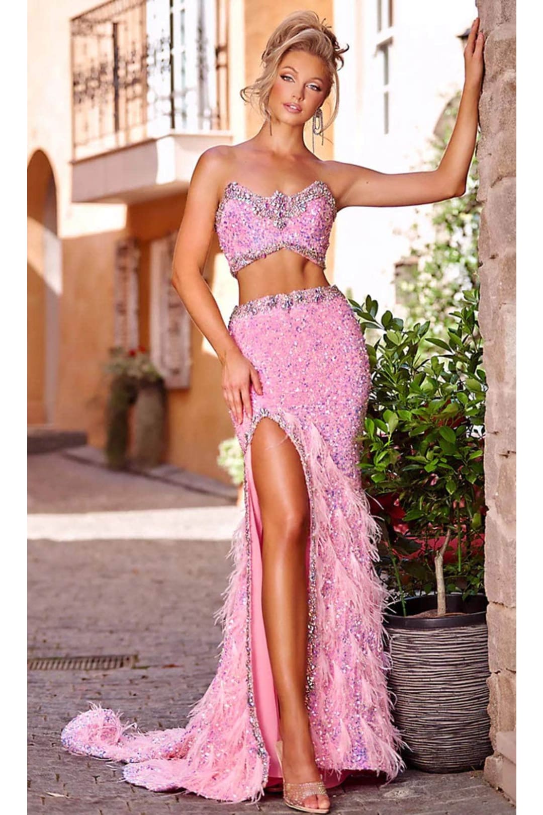 Portia and Scarlett PS24630 -long- Two-Piece Beaded Gown - Pink / 00 - Dress