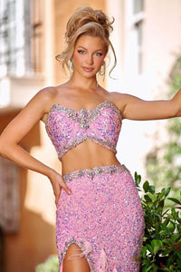 Portia and Scarlett PS24630 -long- Two-Piece Beaded Gown - Pink / 20 - Dress