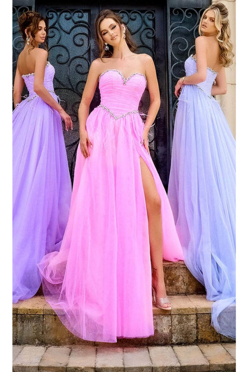 Portia and Scarlett PS24632 -long- Strapless Prom Gown with Beaded Trim - Lilac / 10 - Dress