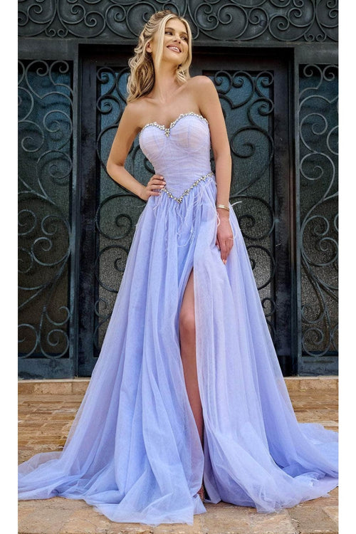 Portia and Scarlett PS24632 -long- Strapless Prom Gown with Beaded Trim - Lilac / 12 - Dress